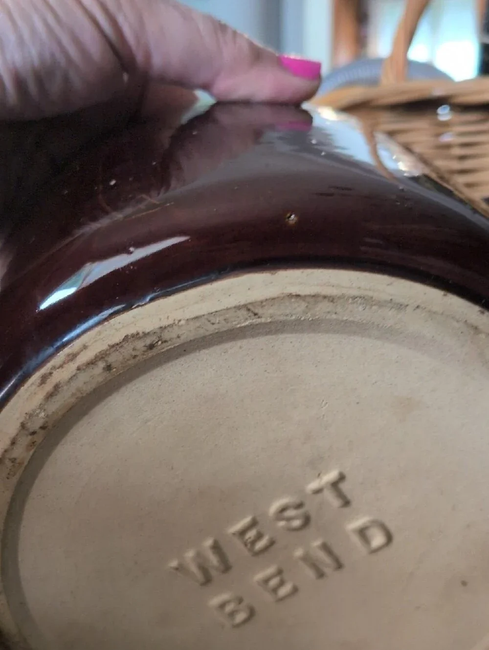 Brown Ceramic Covered Beanpot Casserole with Stainless Lid and Base